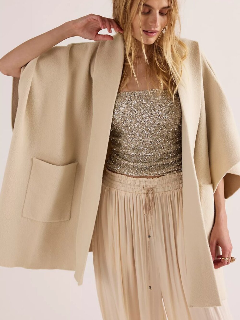Free People "All I Need" cozy hooded duster in cream | NWT | OS